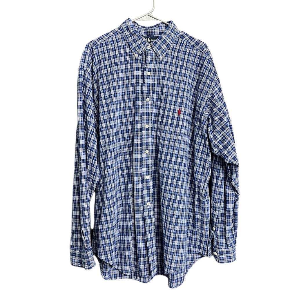 Ralph Lauren Blue White Plaid Men's Shirt Size XL